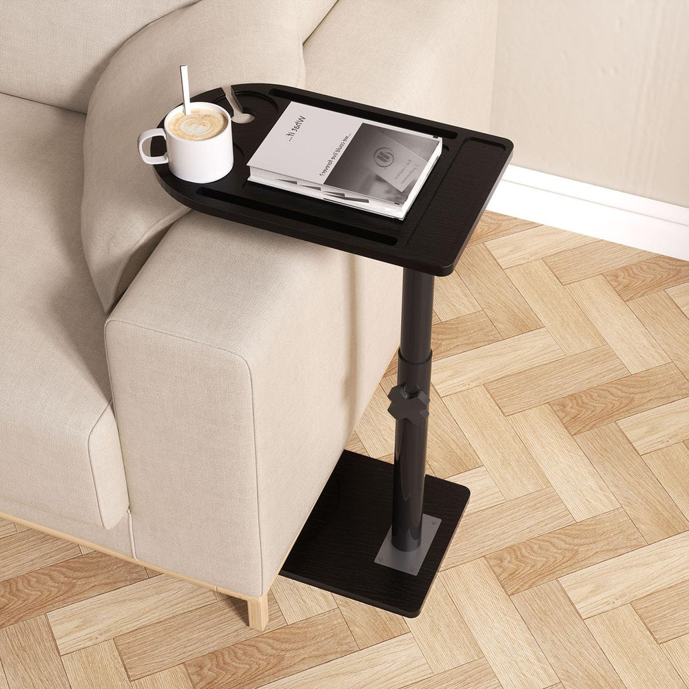 YUHFERA 360° Swivel Sofa Tray Table, Adjustable Side Table, Black