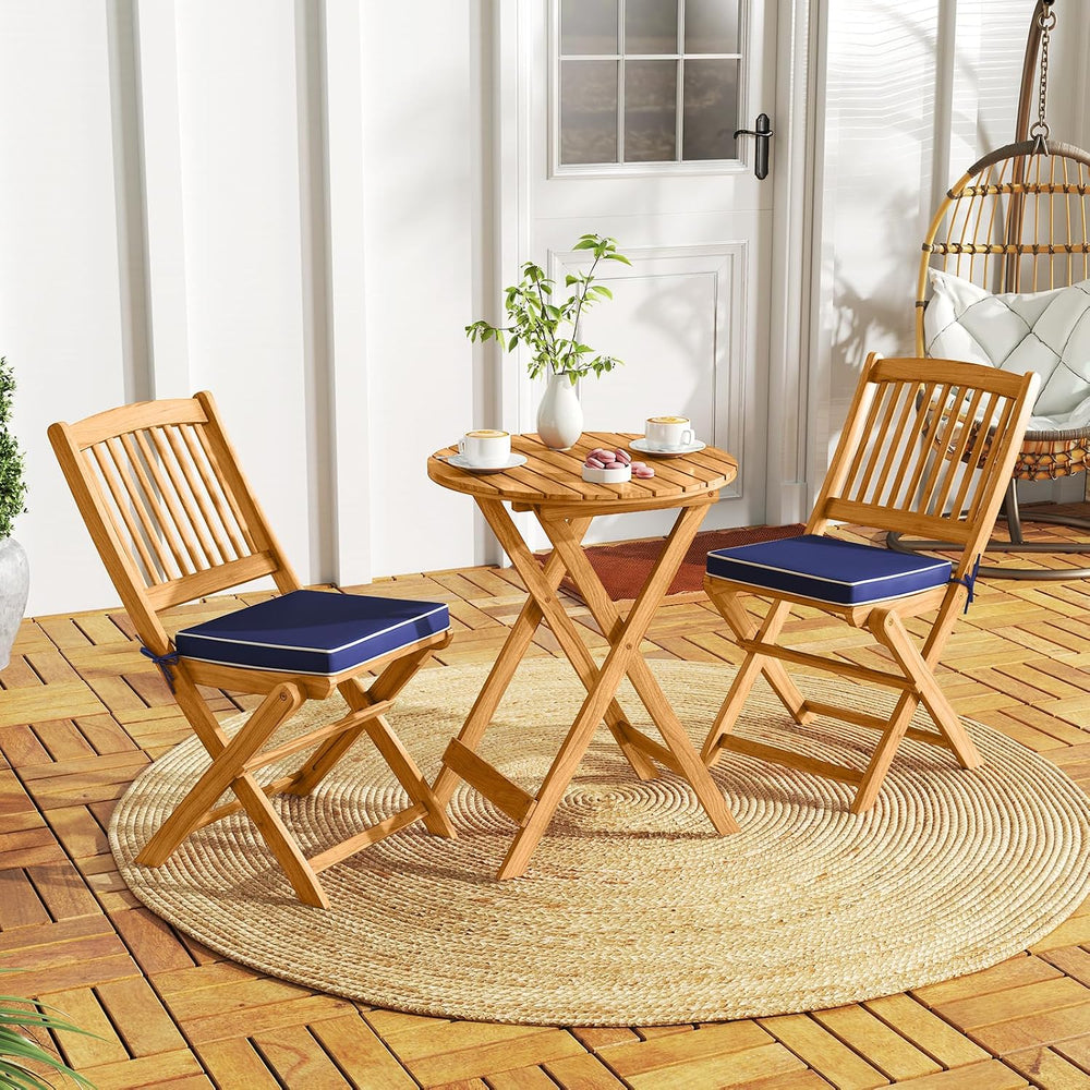 Tangkula 3 Pieces Acacia Wood Patio Folding Bistro Set, Outdoor Table and Cha...