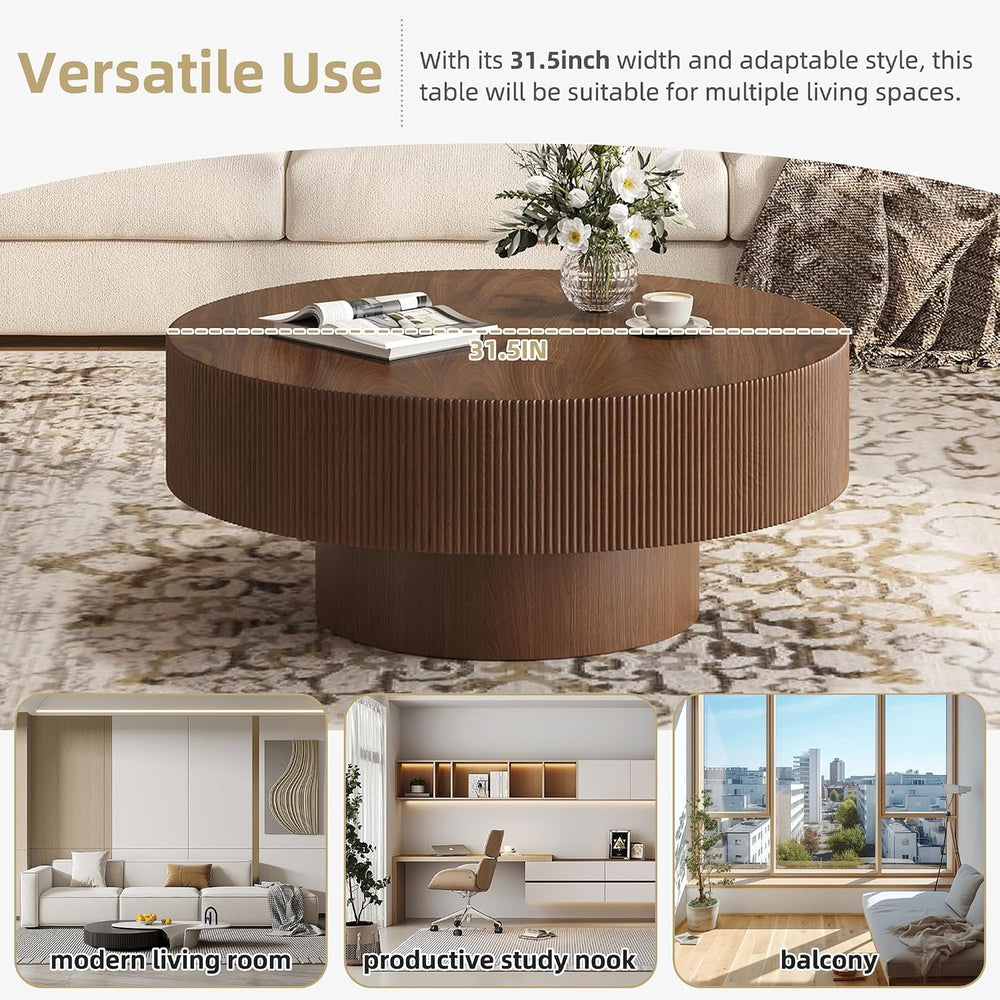 Merax Modern Round Coffee Table with Sturdy Base, Walnut
