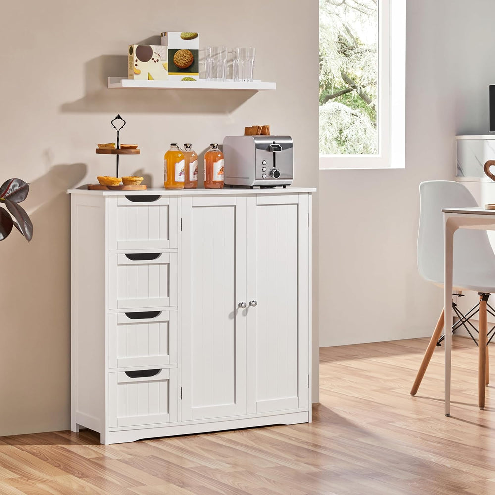 Yaheetech Small Bathroom Storage Cabinet with 4 Drawers & 2 Doors, White