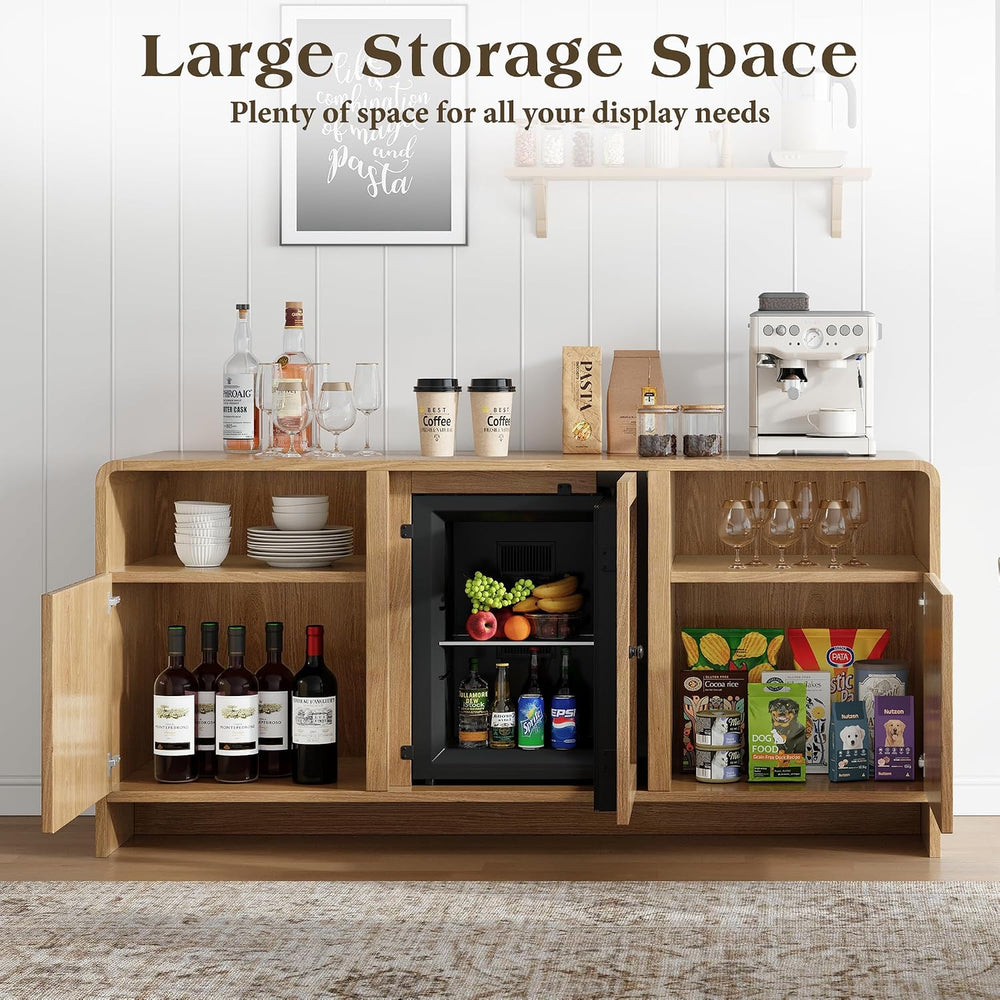LUXOAK 60" Coffee Bar Cabinet with Beverage Fridge (Included), Oak