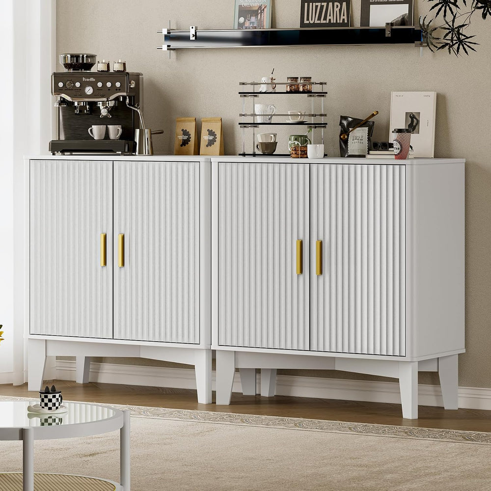 BORNOON Fluted Storage Cabinet with Doors and Adjustable Shelf Sideboard