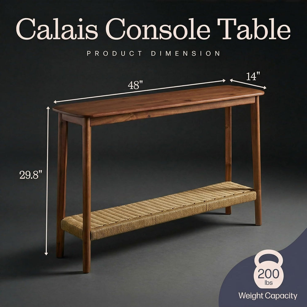 Alaterre Furniture Calais Solid Wood Console Table, Chestnut, 48”