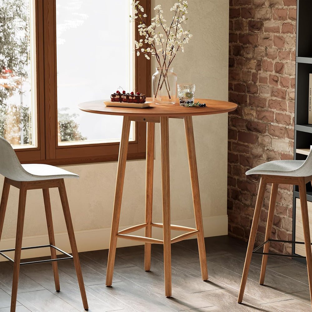 LITTLE TREE Solid Wood Bar Table, 39.37-Inch Round Bistro Table with Sturdy F...