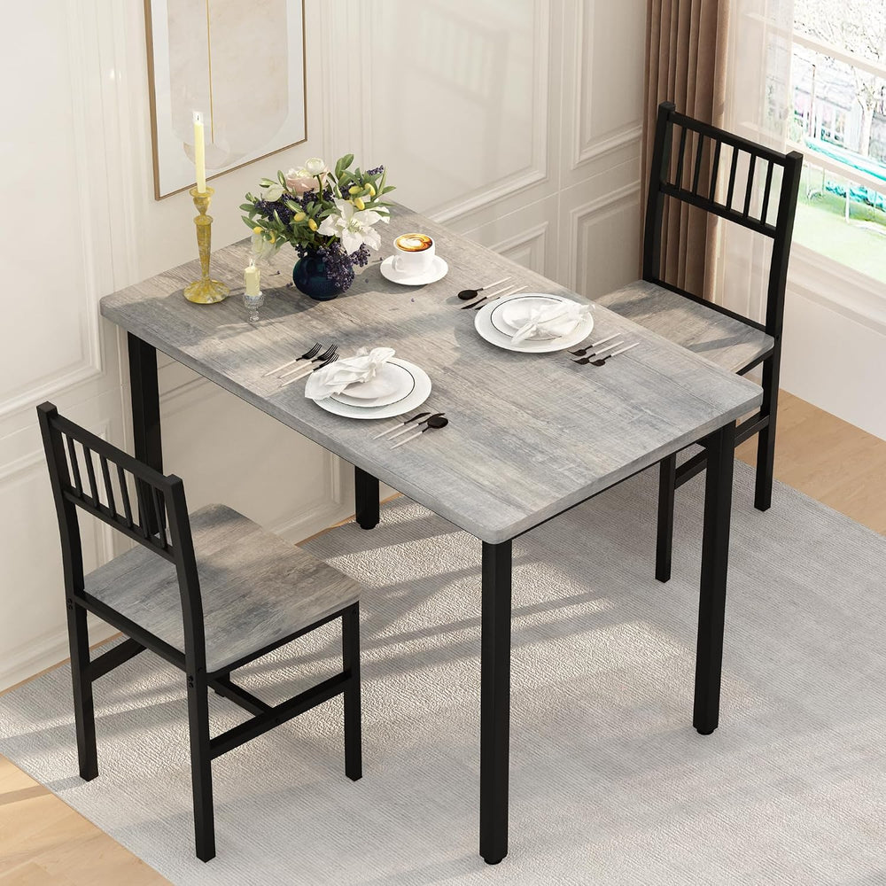 AWQM 3 Piece Dining Table, Small Kitchen Table Set for 2 with Chairs(Grey)