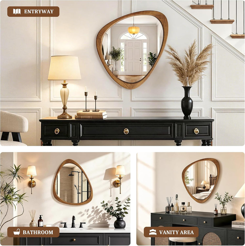 Trsury 24"x19" Solid Wood Asymmetrical Mirror (Natural Wood)