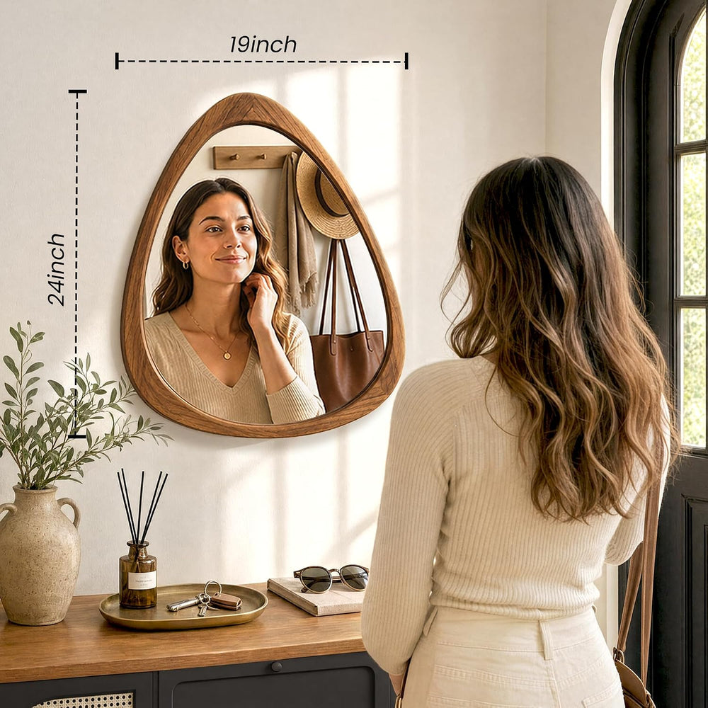 Trsury 24"x19" Solid Wood Asymmetrical Mirror (Natural Wood)