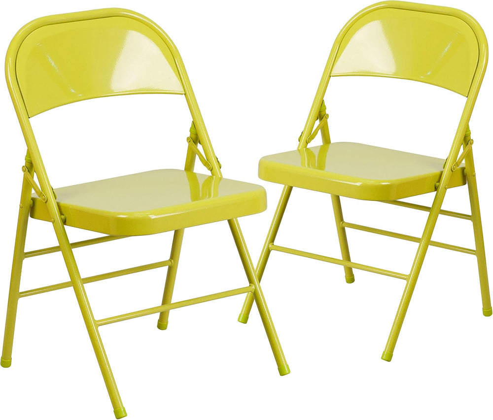 EMMA + OLIVER Triple Braced Metal Folding Chair, 2-Pack