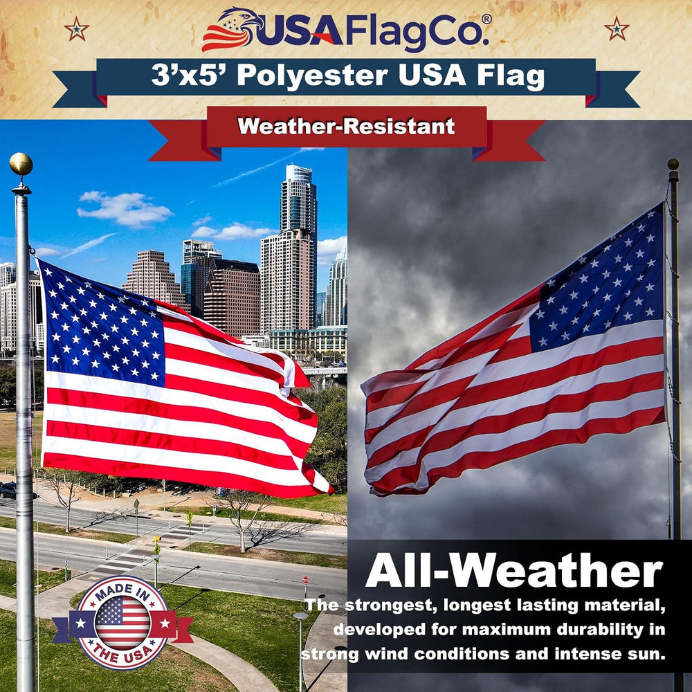 USA Flag Co. 3x5 Polyester US Flag - Embroidered Stars and Sewn Stripes Withs...