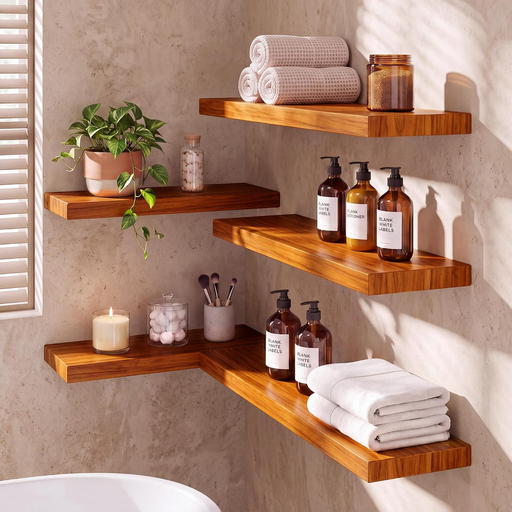 32Inch Teak Floating Wall Shelves Set of 2