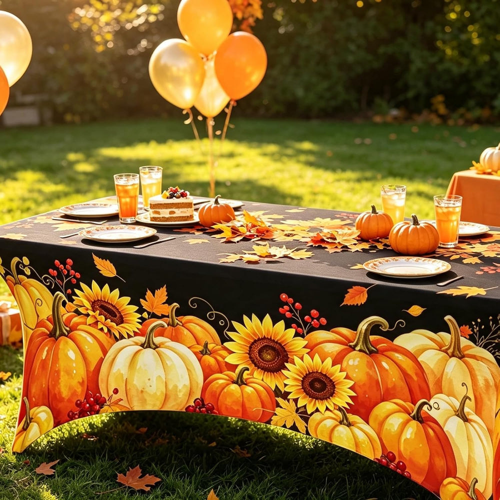 Fall Tablecloth Pumpkin Rectangle Spandex Tablecloth 6FT, Autumn Fall Decor