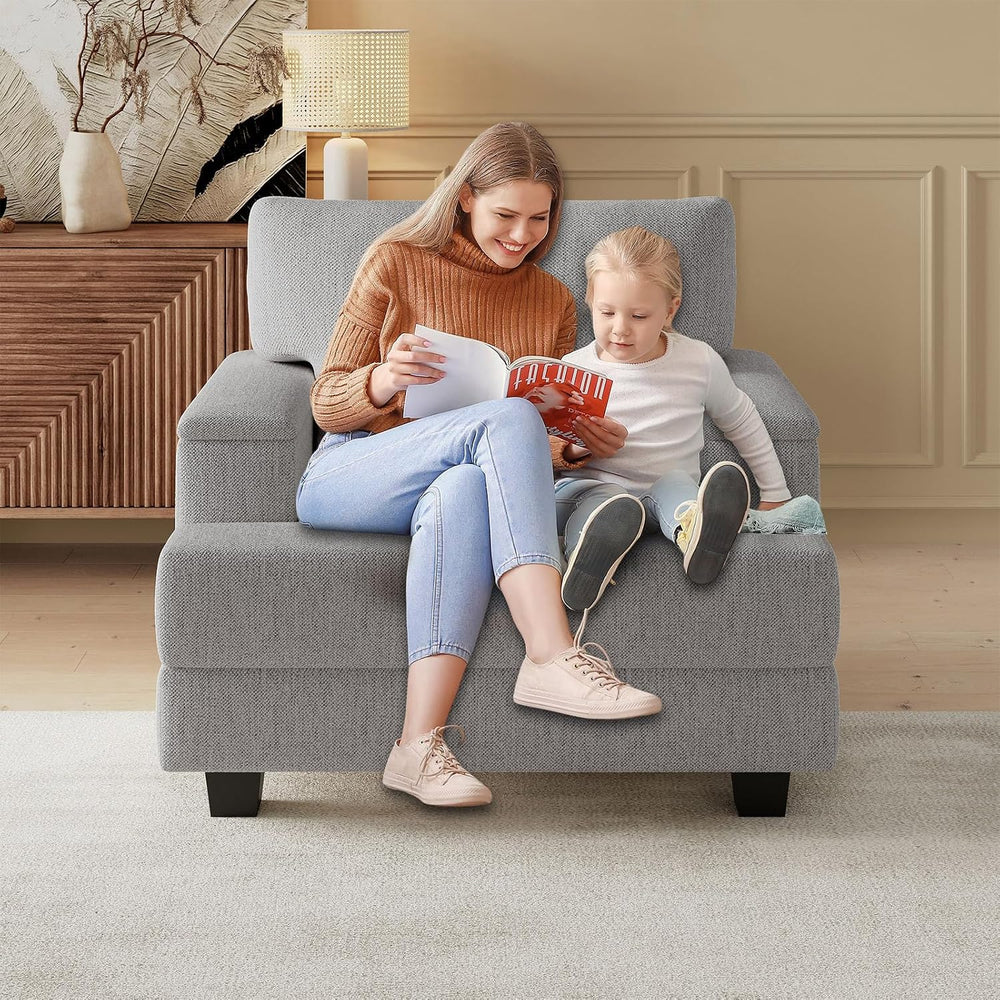 Rexulqo Oversized Accent Chair with Armrest Organizer,Chenille,Dark Gray