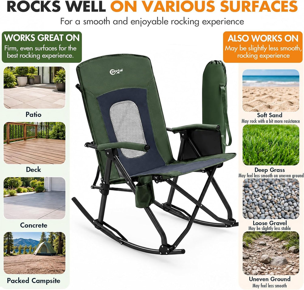 Portal Oversized Folding Rocking Camping Chair Portable 400 lbs Black