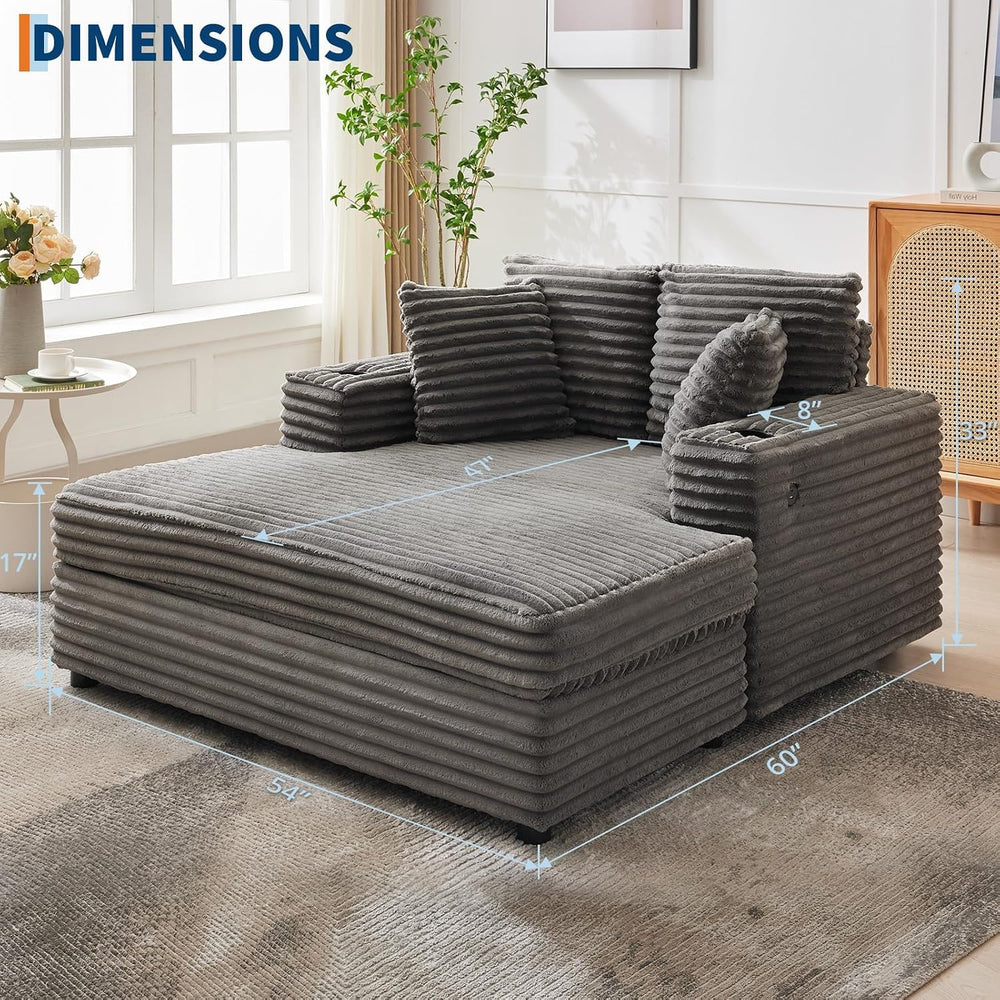 IDEALHOUSE 60" Oversized Chaise Lounge Chair Indoor, Comfy Corduroy Loun...