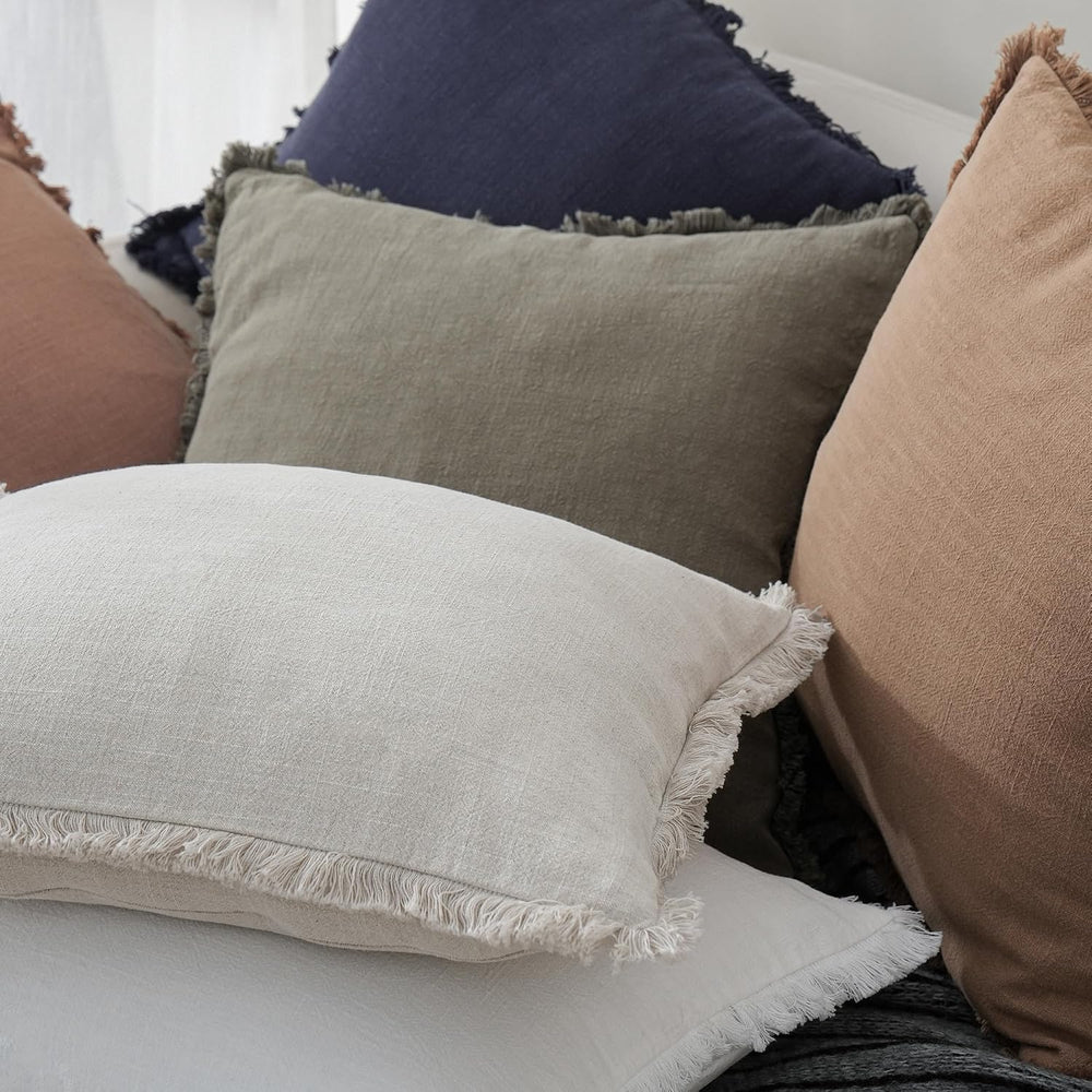 Foindtower Decorative Linen Fringe Throw Pillow Covers 22×22 Inch,Beige