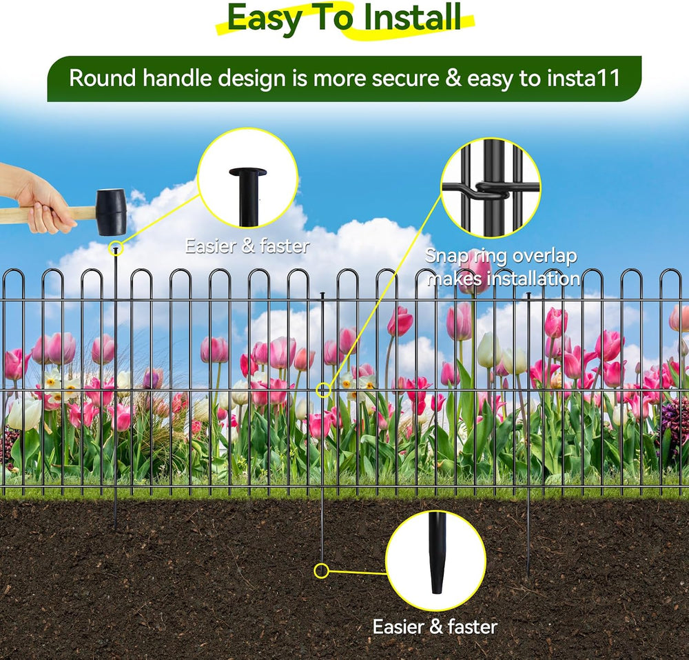 25 Panels Decorative Garden Fence, 50ft X 32in Rustproof Metal Animal Barrier...