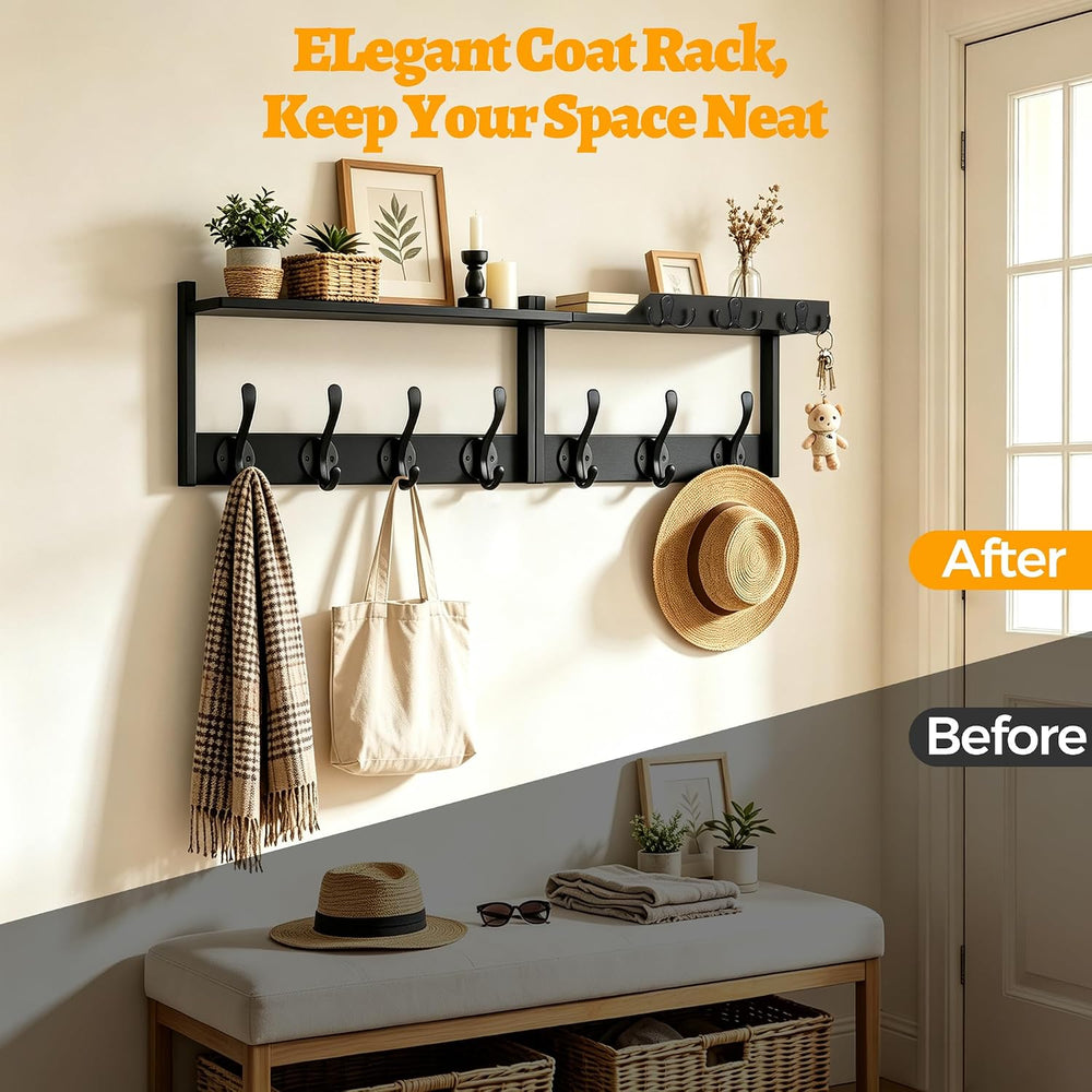 29" Coat Rack Wall Mount with Shelf for Entryway,Shelf with Hooks