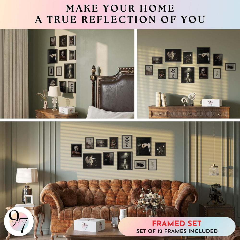 97 Decor Framed Gothic Wall Art, Dark Academia Decor, Black Frame Set