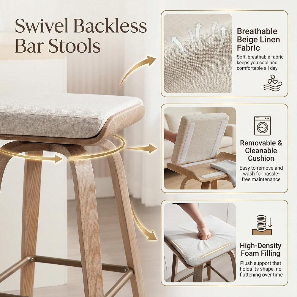 HNY 26" Swivel Bar Stools Set of 2, Backless Counter Height Bar Stools w...