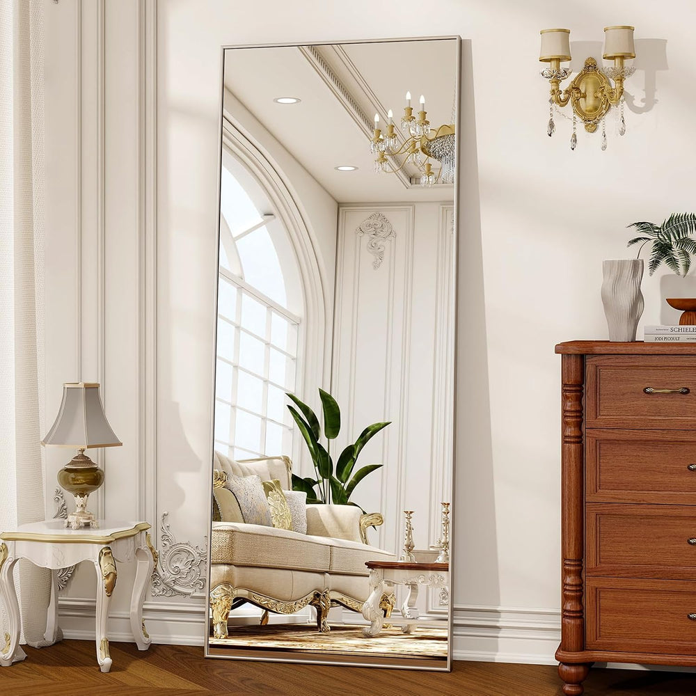 56" x 21" Full Length Mirror, Full Body Floor Mirror, Silver