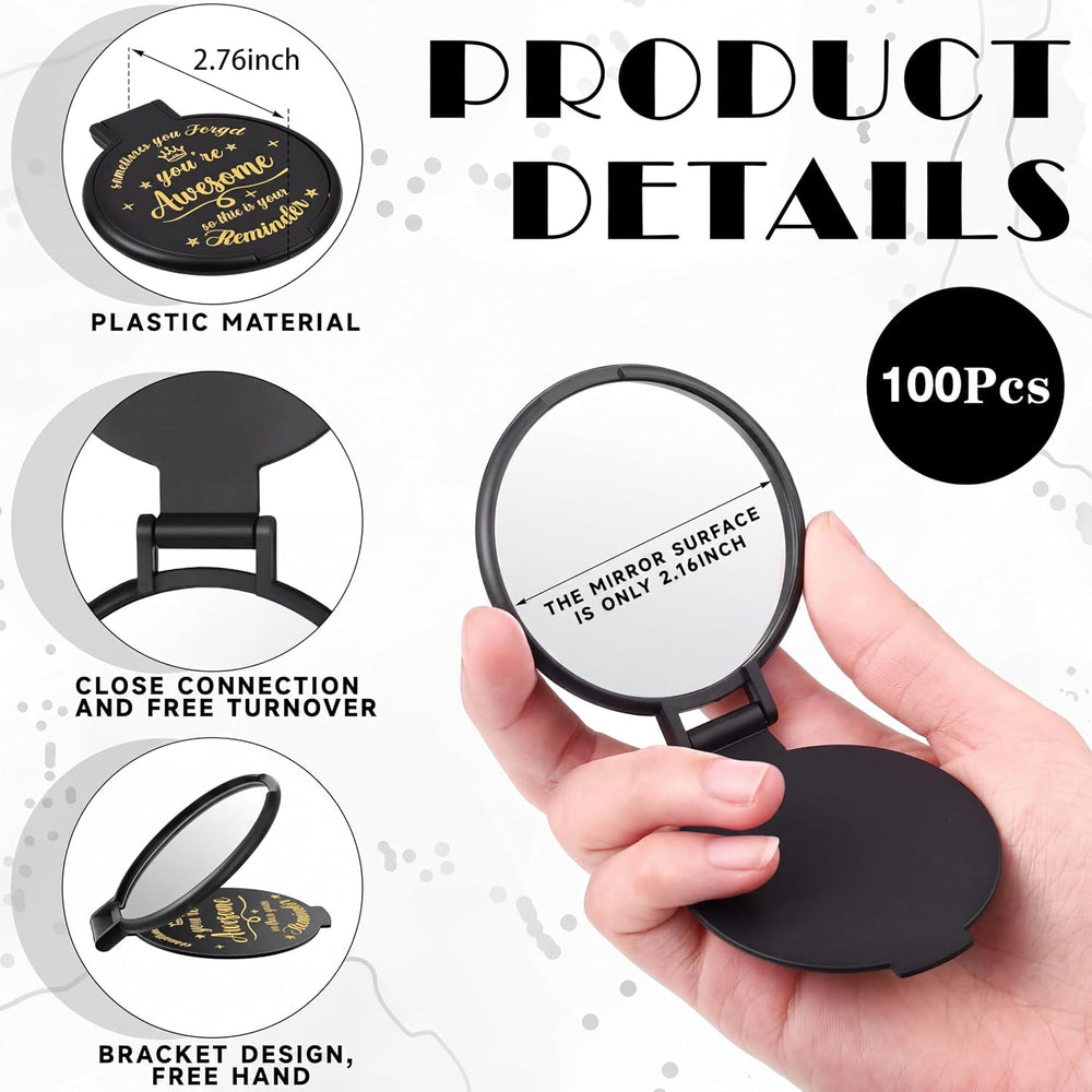 100 Pcs 2.76 Inch Inspirational Pocket Mini Compact Mirror Bulk Portable Fold...