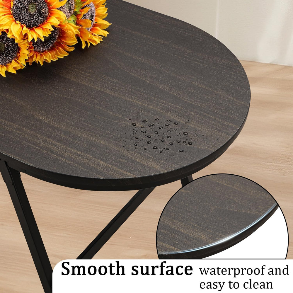 Small Oval Coffee Table Wood and Metal Folding Low Coffee Tables with Safety ...