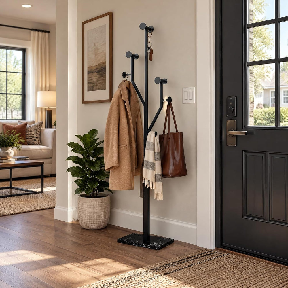 Modern Black Coat Racks Freestanding with 8 Hooks, Coat Tree for Entryway