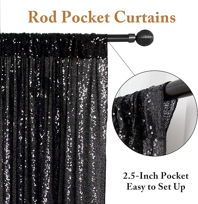 ShinyBeauty Black Backdrops 2 Pieces Sequin Curtains 4FTx7FT Photoshoot Backg...