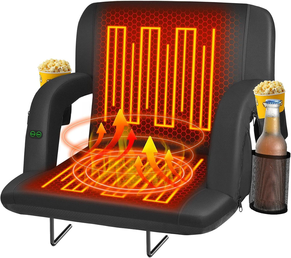 Seeutek Heated Stadium Seats for Bleachers with Back Support, 21" 1PC Black