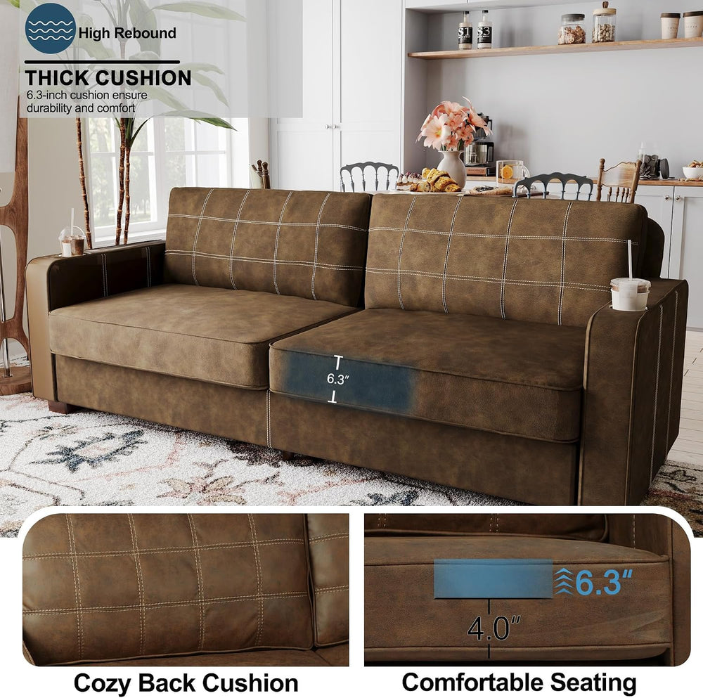 Ribilake 80 Inch Brown Faux Leather Sofa Couch (2 Sets)