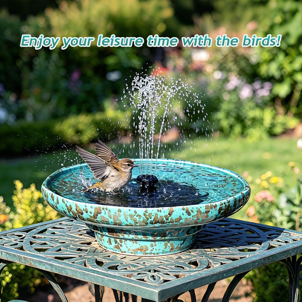 11.6" Solar Ceramic Bird Bath Bowl,Bird Bath Fountain for Outside