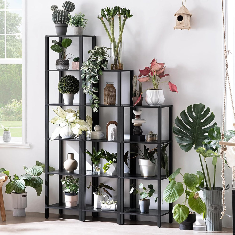 YUFAM 5 Tier Tall Narrow Bookshelf, Skinny Bookcase, Wooden Shelf, Black