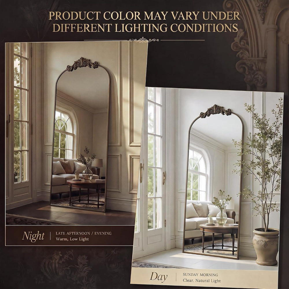 Antok Arched Full Length Mirror, 71"x28" Floor Mirror with Carved, ...