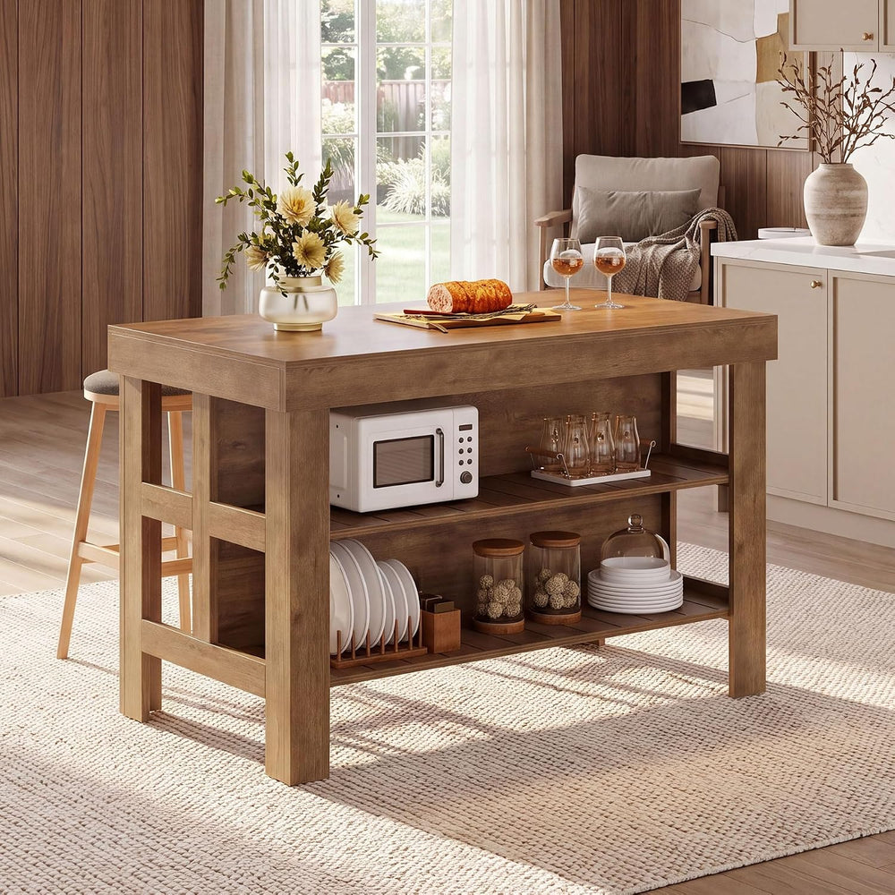Tribesigns Kitchen Island with Storage Shelves (Vintage Brown)