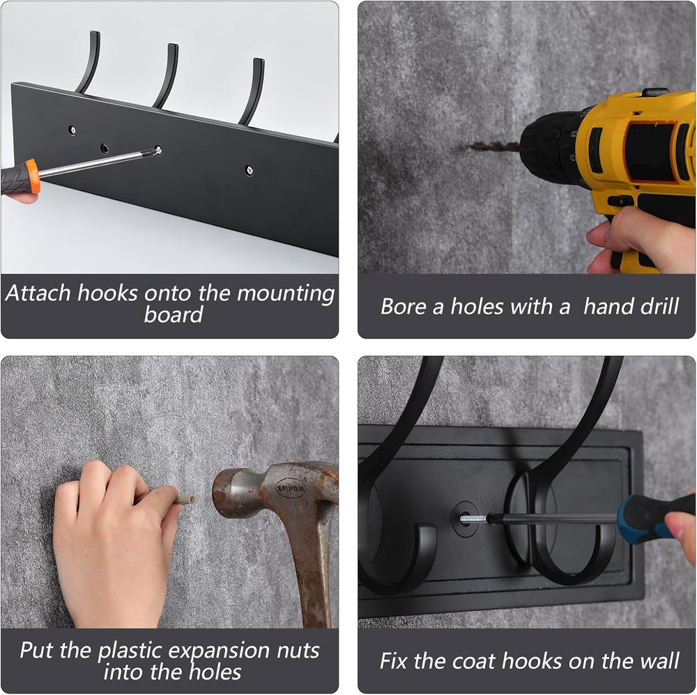 Wall Mounted Coat Rack, 27 Inch MDF Board with 5 Double Hooks, Black