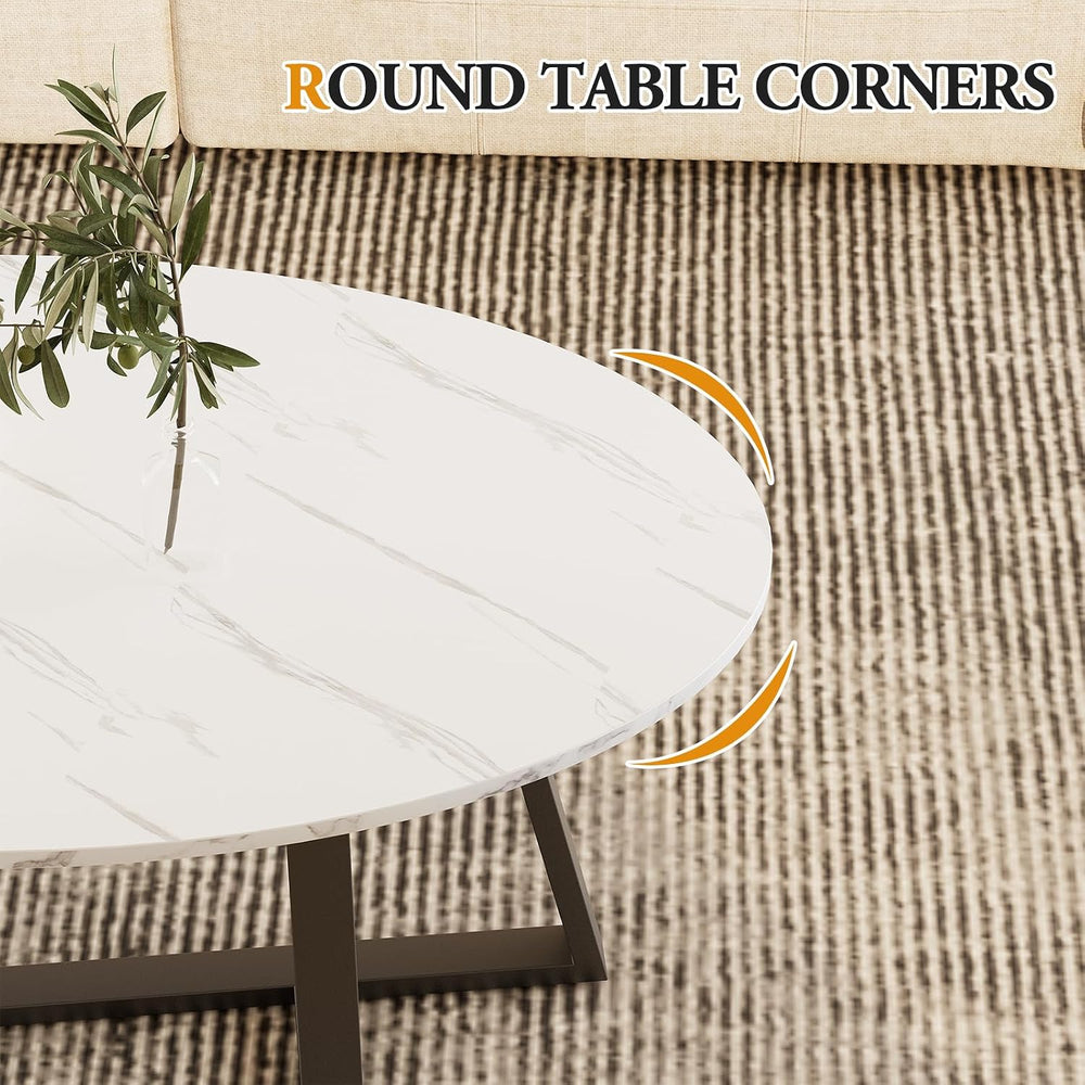 Wolawu Coffee Table Small Oval Table,White Faux Marble Table for Living Room,...