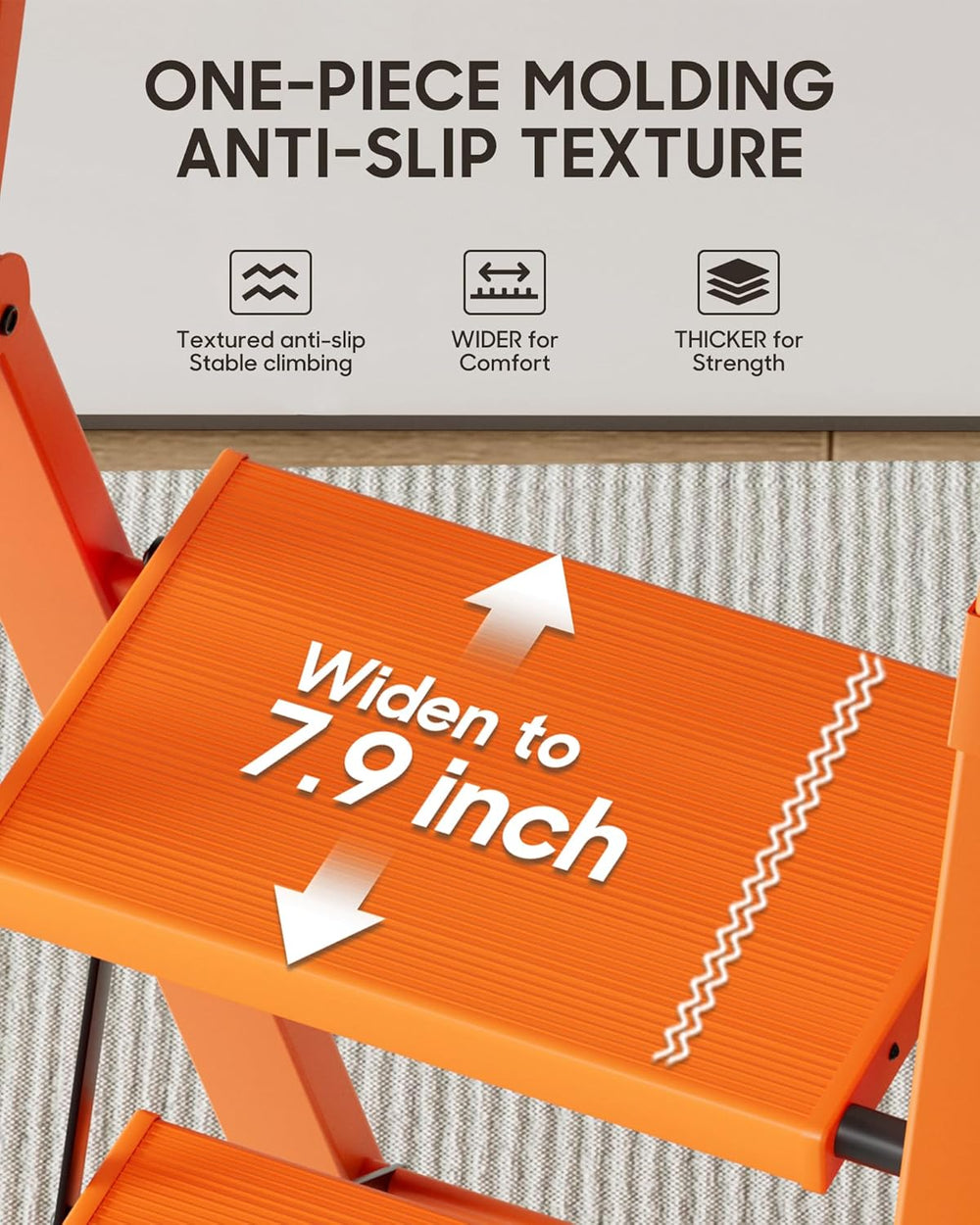 HillhutApex Aluminum 3 Step Ladder, Step Stool Foldable Ladder(Orange)