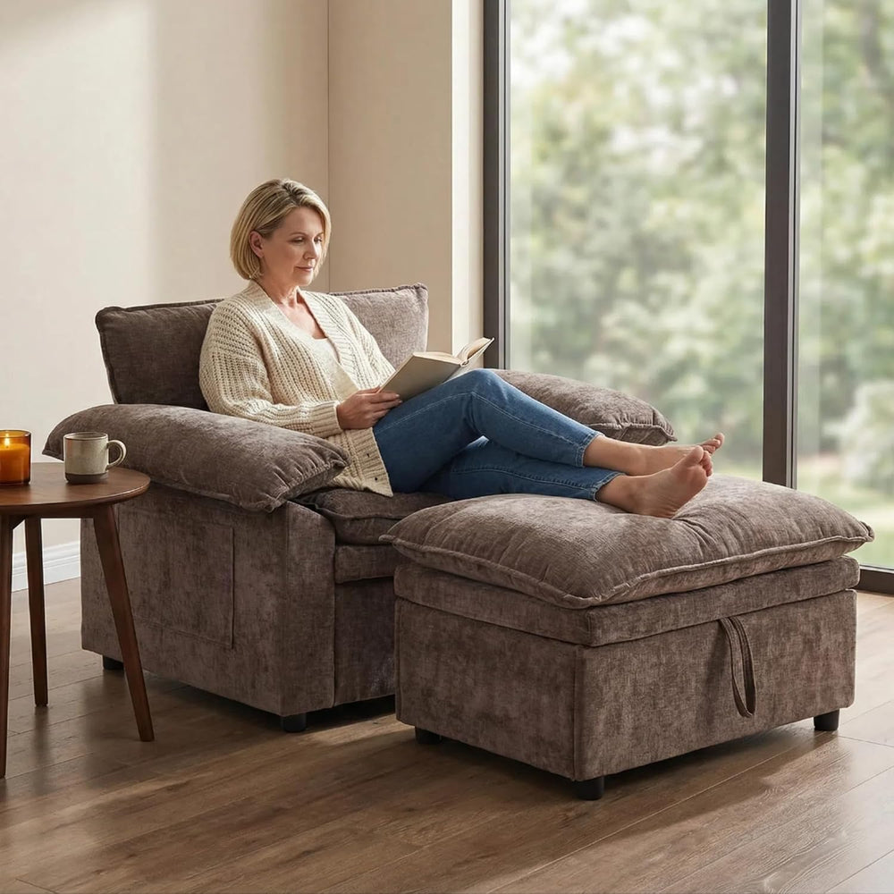 Furnimart Oversized Chair with Storage Ottoman, 44" Wide Cloud Chair and...
