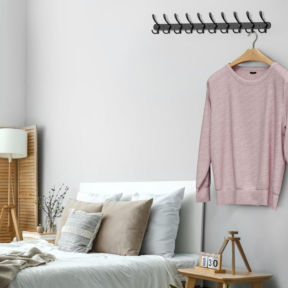 Coat Rack Wall Mount with 10 Tri Hooks – 32 Inch Stainless Steel Coat Hook Ra...