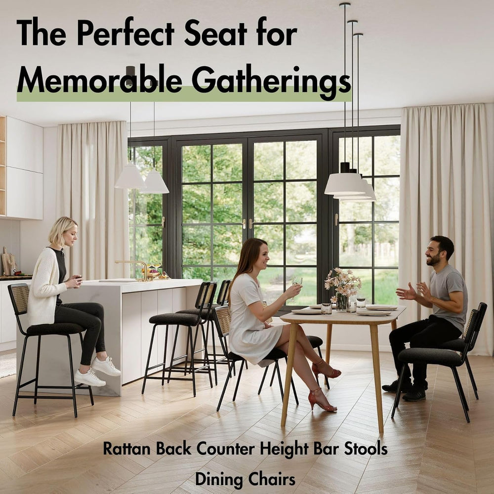 Hyfirm Set of 4 Bar Stools 26 Inch Counter Height, Rattan Barstools with Cane...