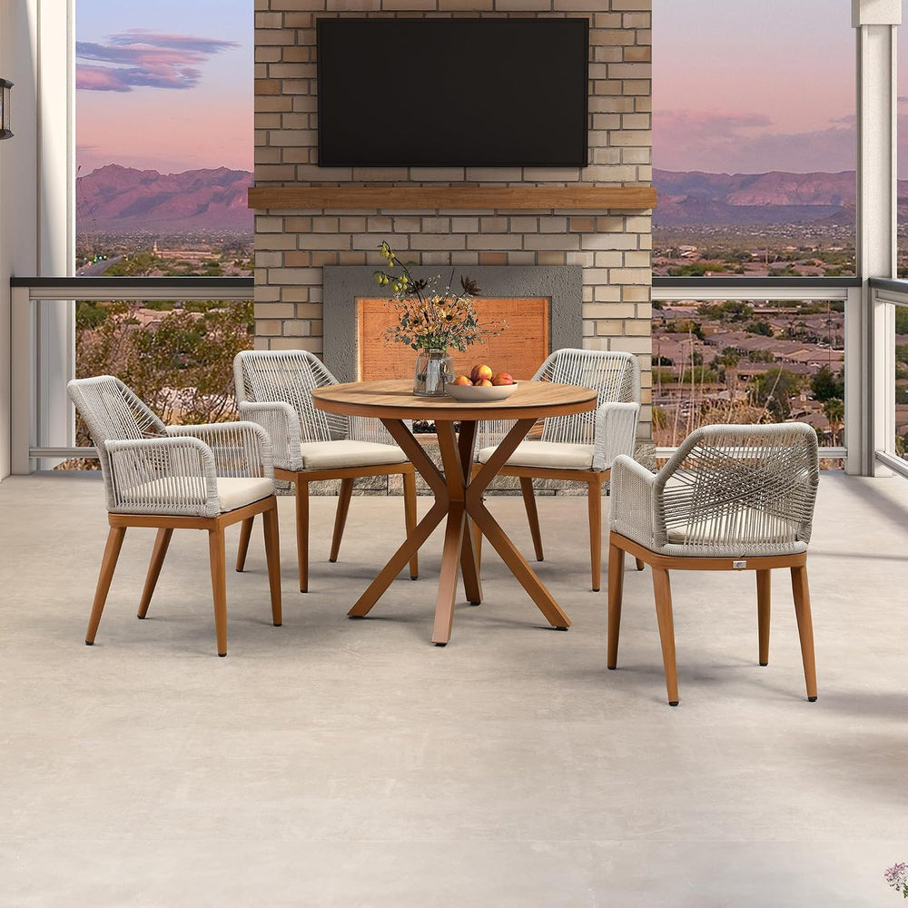 PURPLE LEAF Patio Dining Chairs Set 2 Pieces, Cushion and Arm, Deep Teak