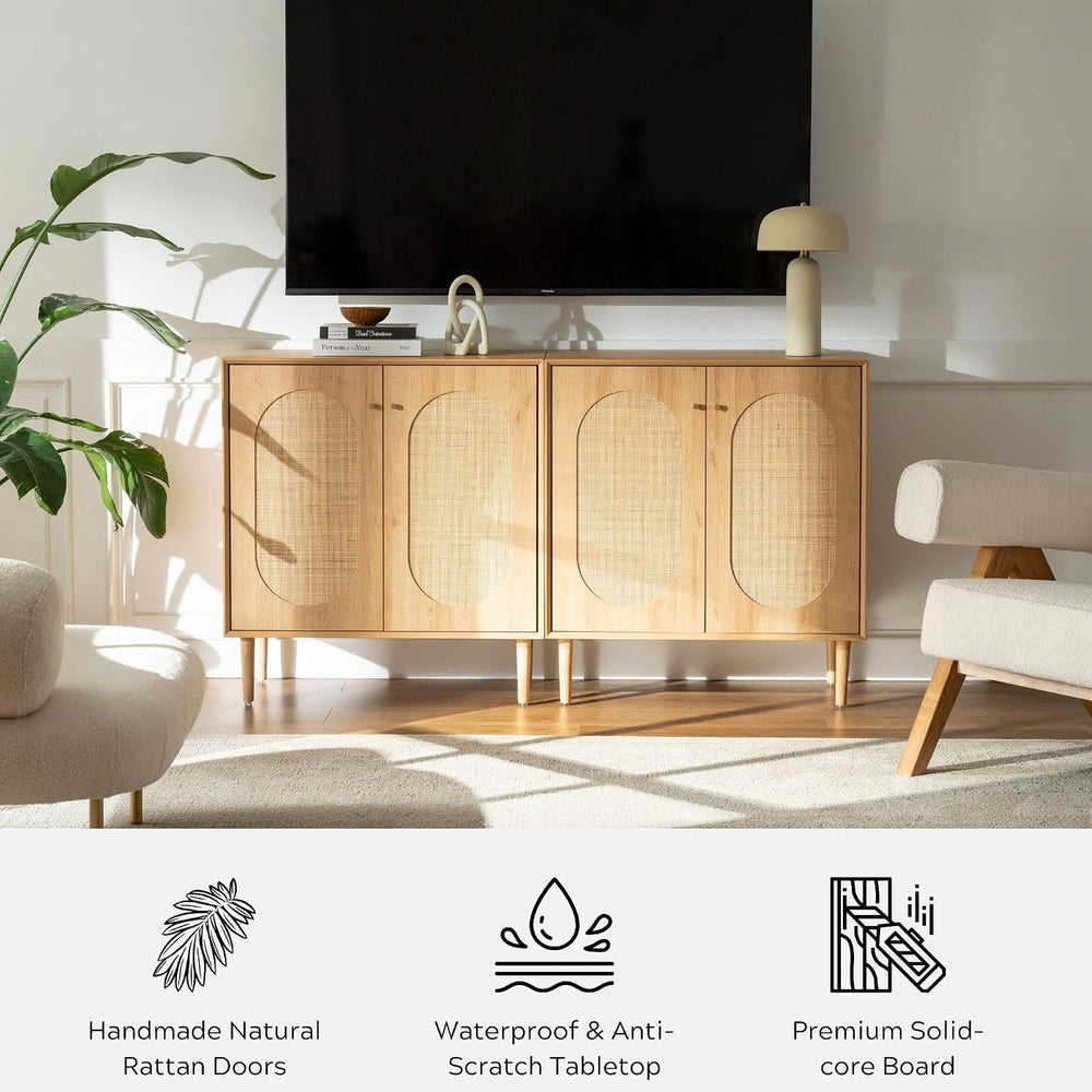 EYYTHUNG Rattan Storage Cabinets with Shelves, Narrow Cabinet with Storage, S...