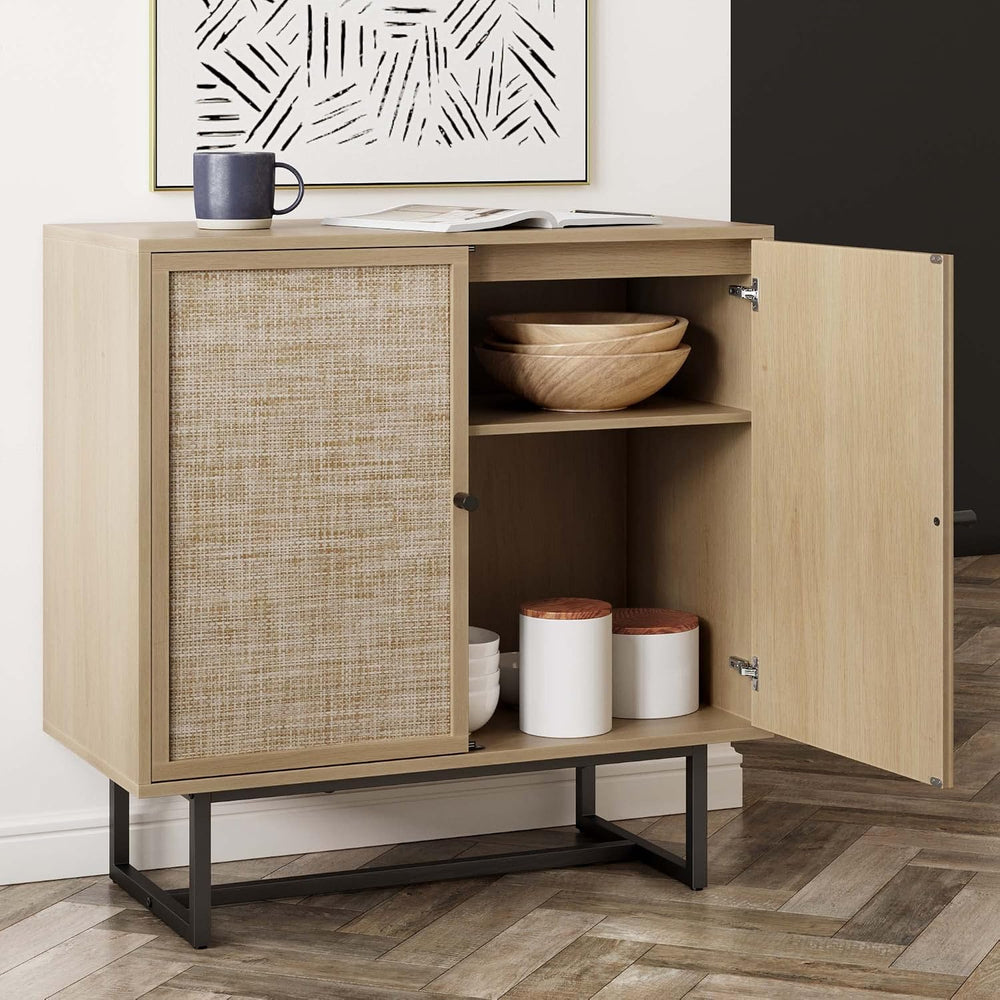 Nathan James Kova Accent Sideboard Storage Cabinet in Light Wood and Rattan w...
