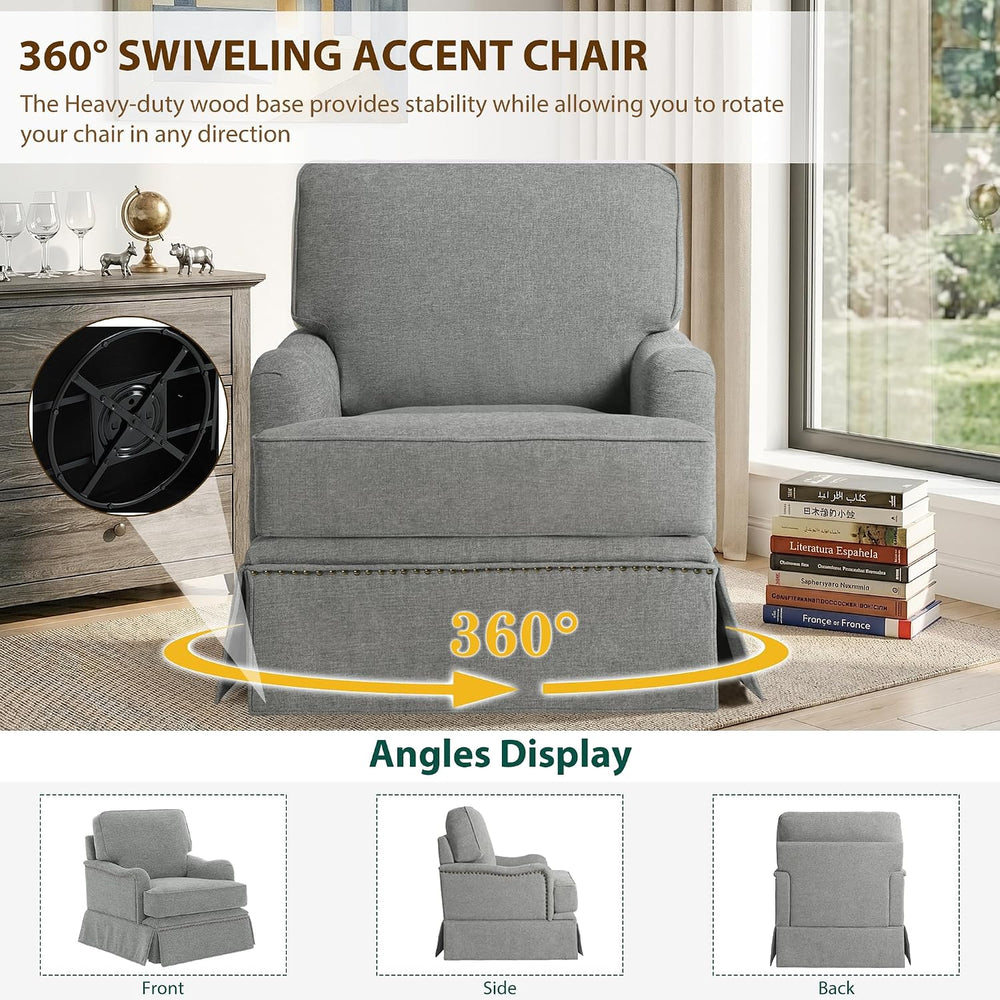 Swivel Accent Chairs with Ottoman, Set of 2, Chenille Light Gray