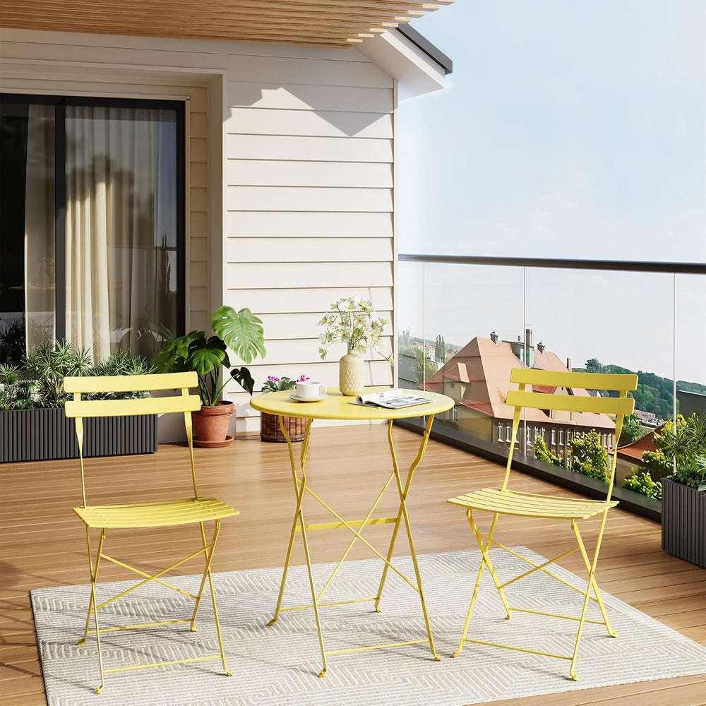 3-Piece Outdoor Folding Bistro, Outdoor Furniture Set with Table and 2 Chairs...