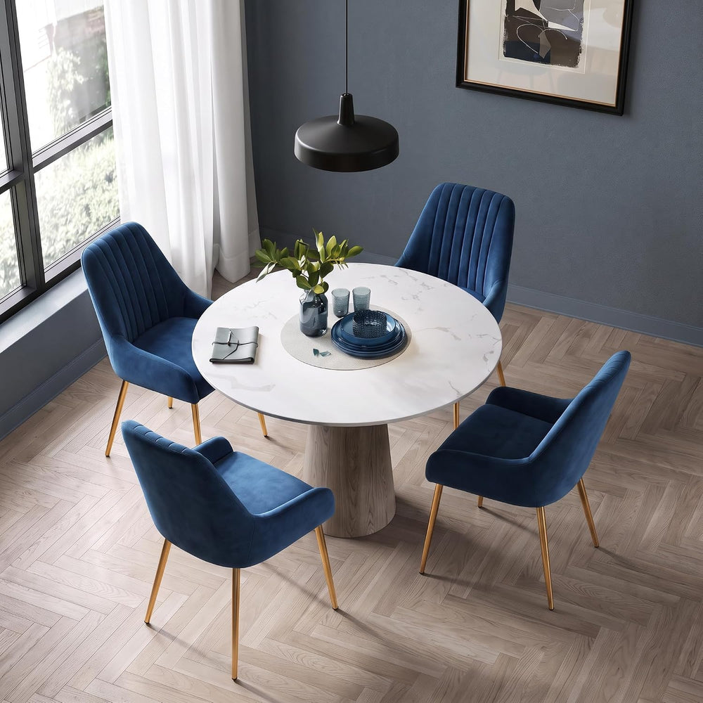Blue Velvet Dining Chairs Set of 2, Modern Kitchen and Vanity Chairs