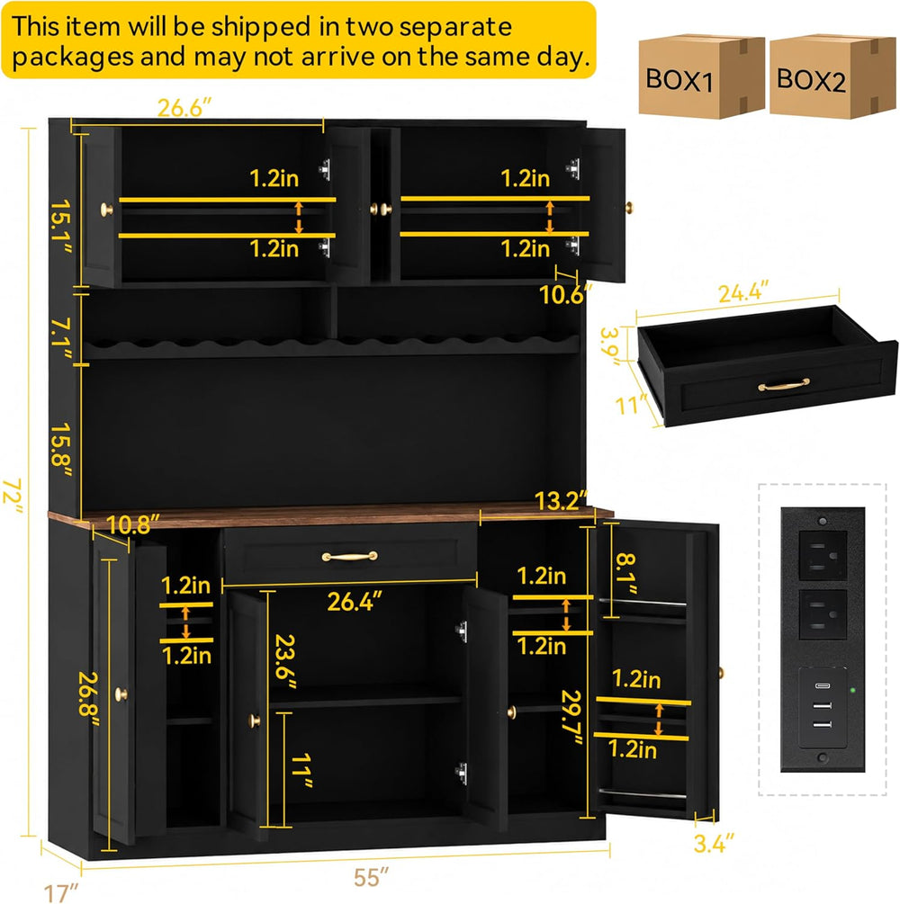 FJTJBSI 72" Tall Pantry Storage Cabinet with LED Light 55" Wide Kit...