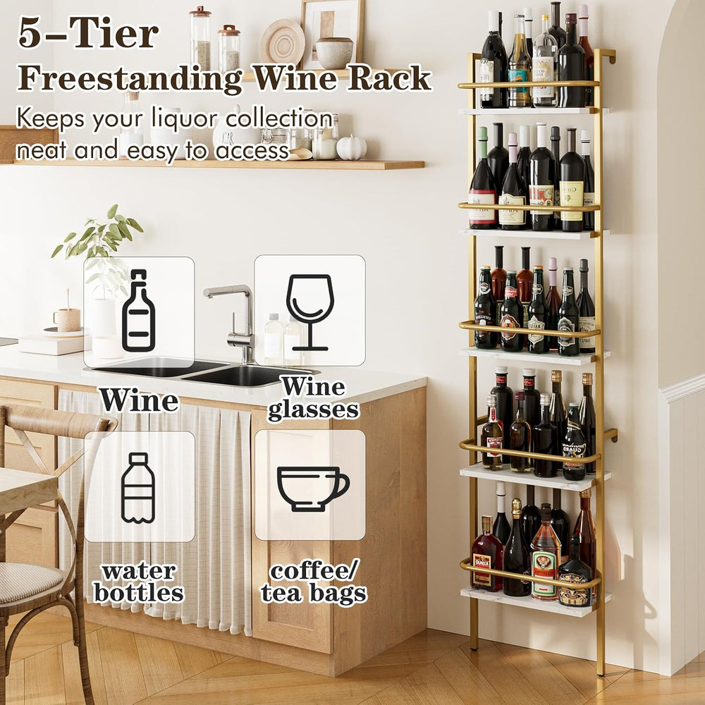 5-Tier Wine Rack Wall Mounted, Wine Racks Freestanding Floor with Fences, 50 ...