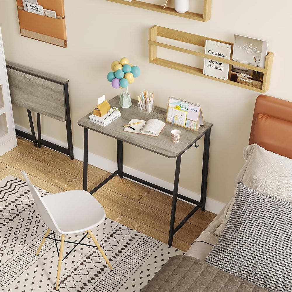 WOHOMO Folding Desk 31.5" Foldable Computer Table for Small Spaces GrayWash
