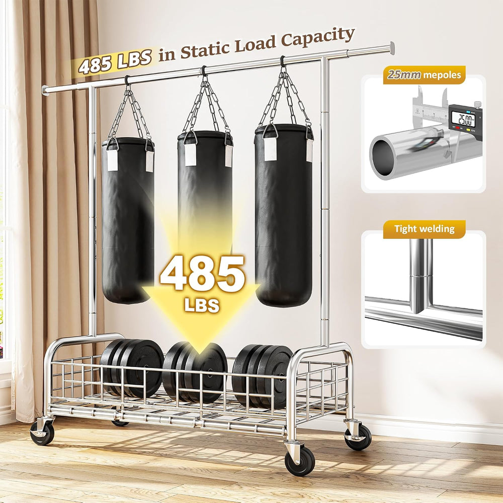 Raybee heavy duty clothes rack with wheels, 485LBS, Bottom Storage Basket